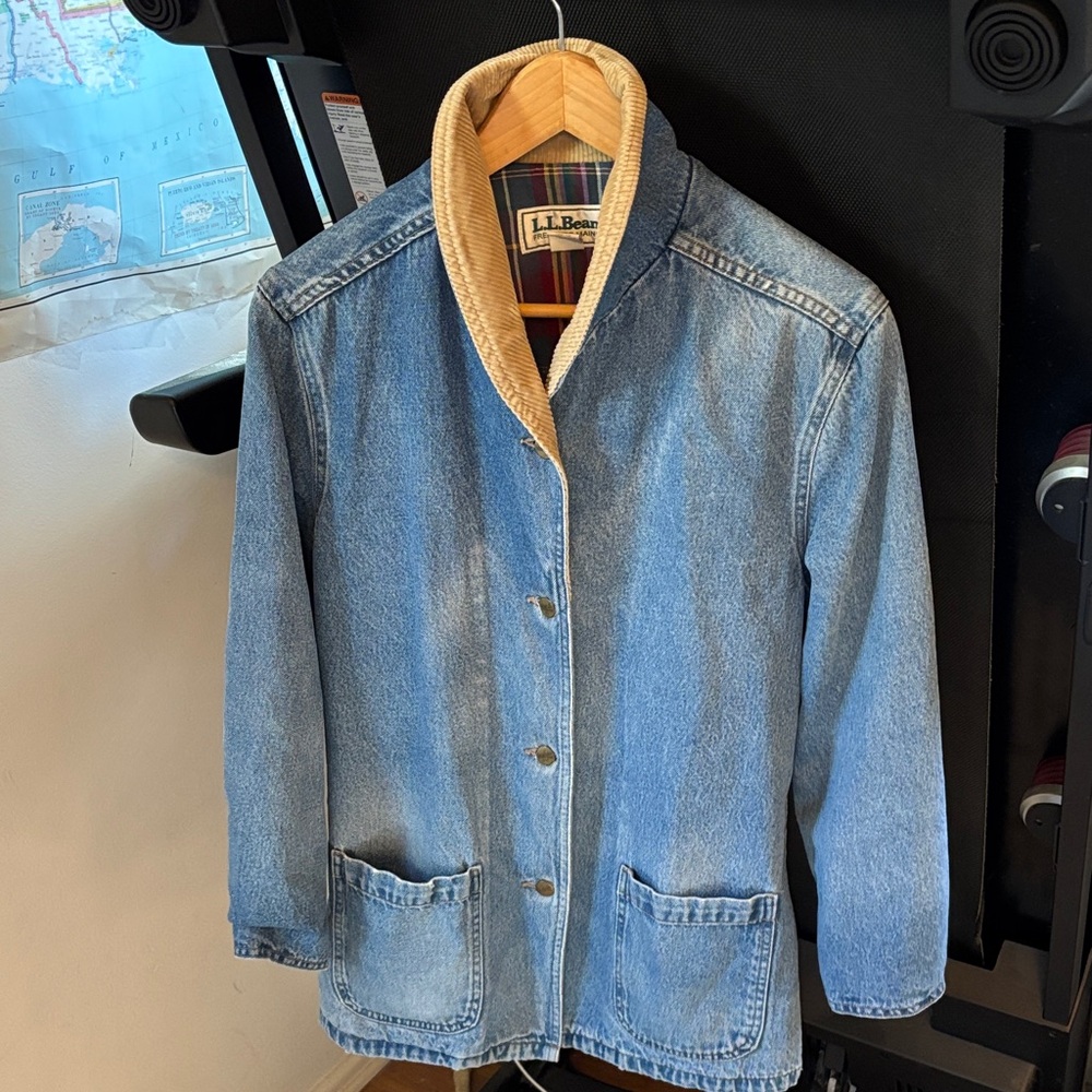 L.L. Bean Blue Denim Jacket with Tan Corduroy Collar